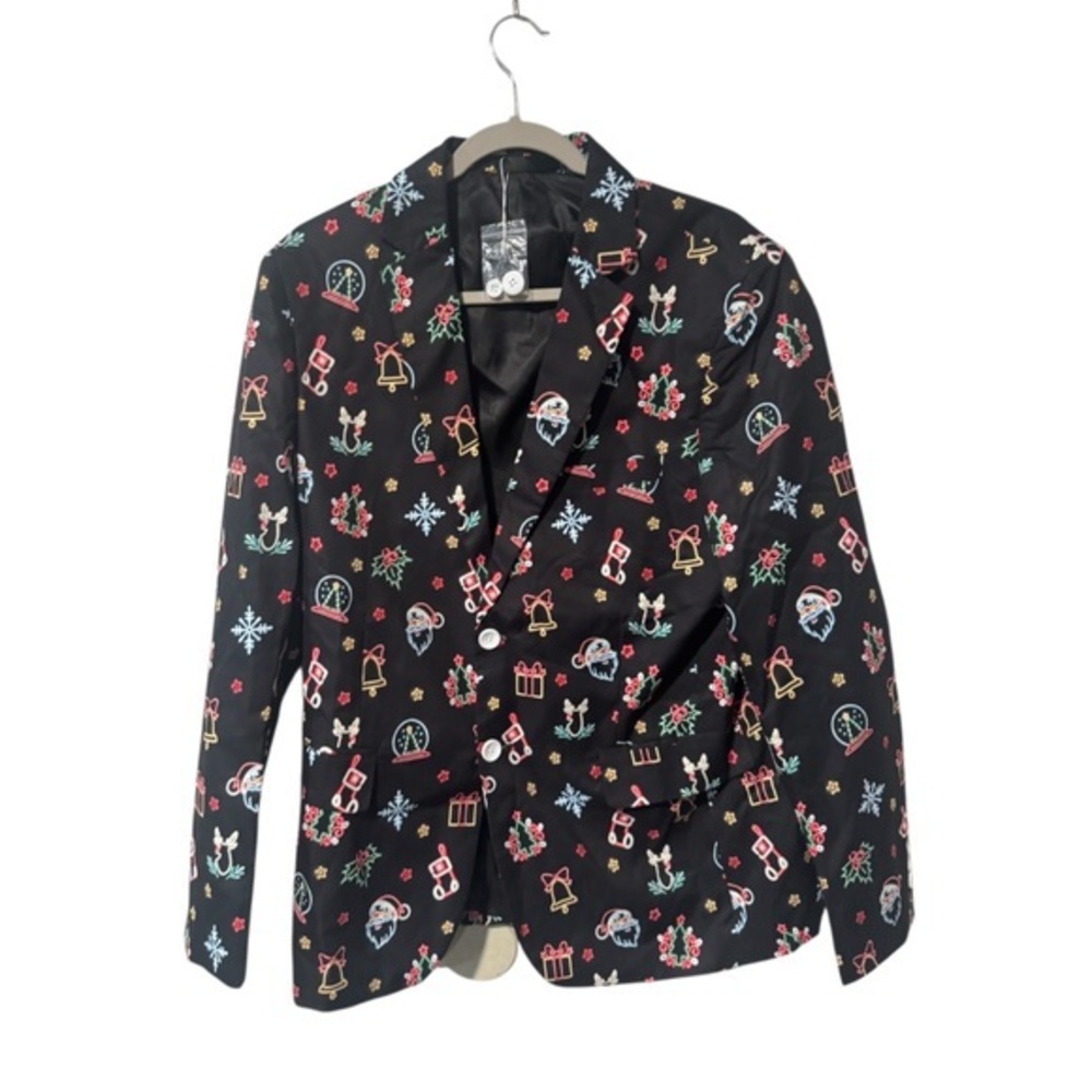Festive Black Blazer with neon Holiday Print size M